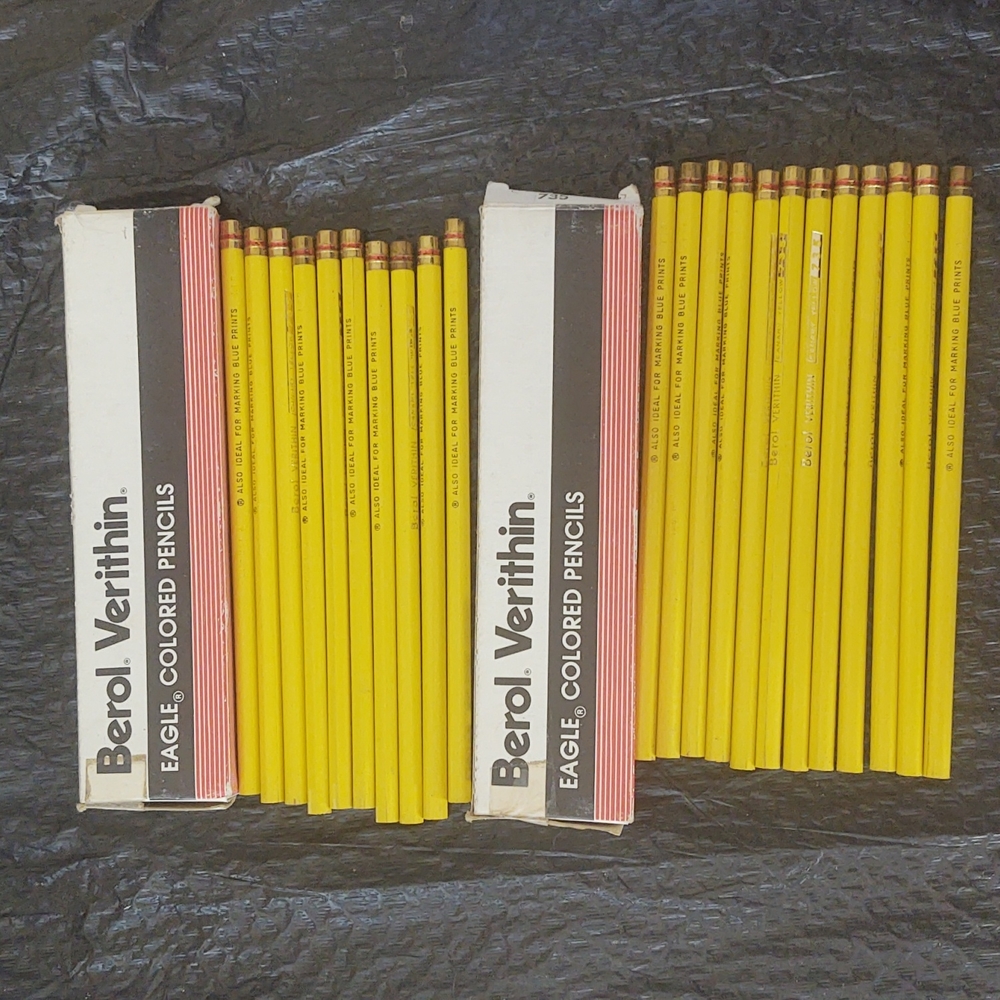 TWO boxes Vintage Berol Verithin Eagle colored pencils UNSHARPENED yellow 735